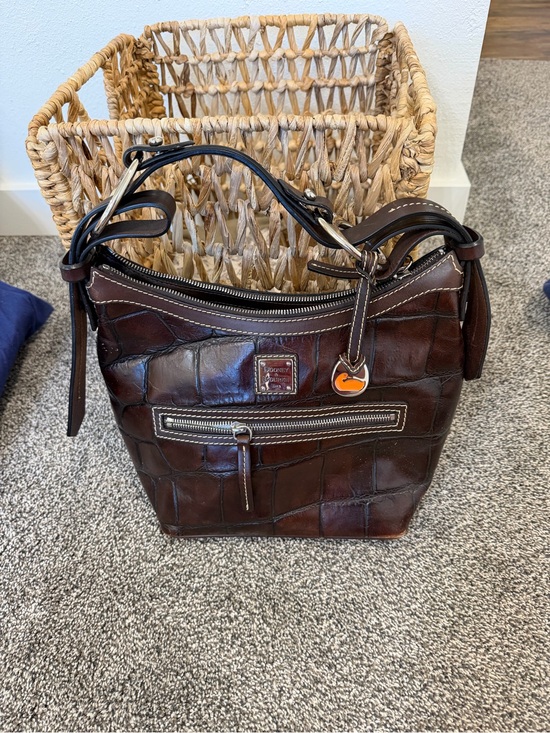 Dooney & Bourke Handbags - Dooney & Bourke Brown Croc-Embossed Leather Hobo Bag